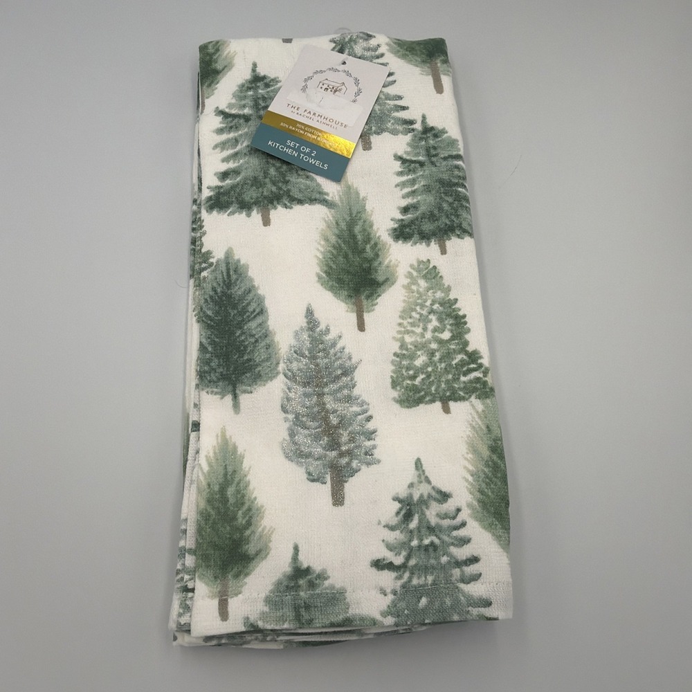 RACHEL ASHWELL FARMHOUSE (2) KITCHEN TOWELS Trees Sparkle